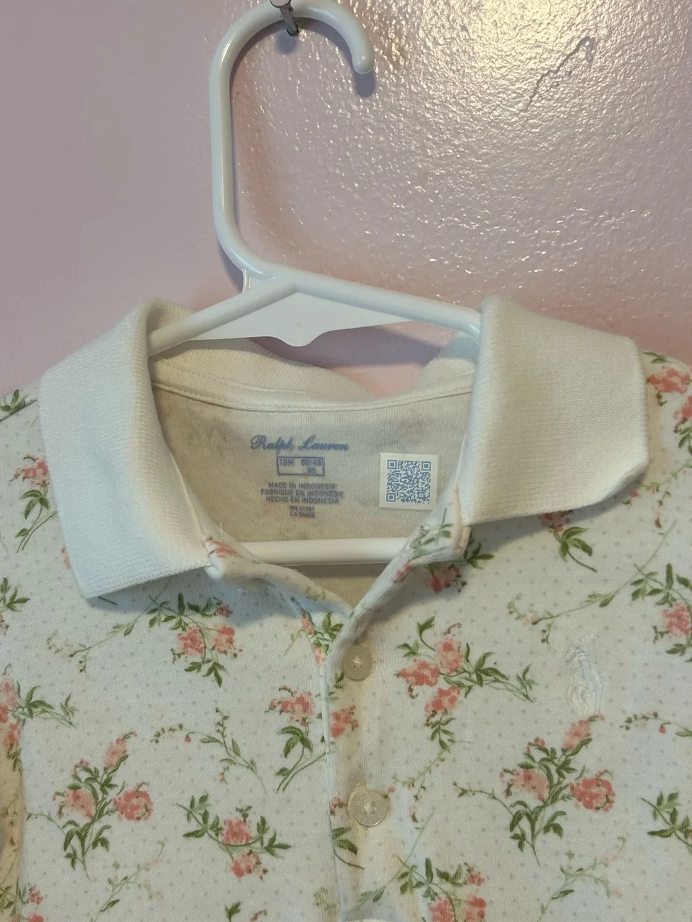 Ralph Lauren Cream Polo Dress with Pink Floral Print Sz 18 Mo